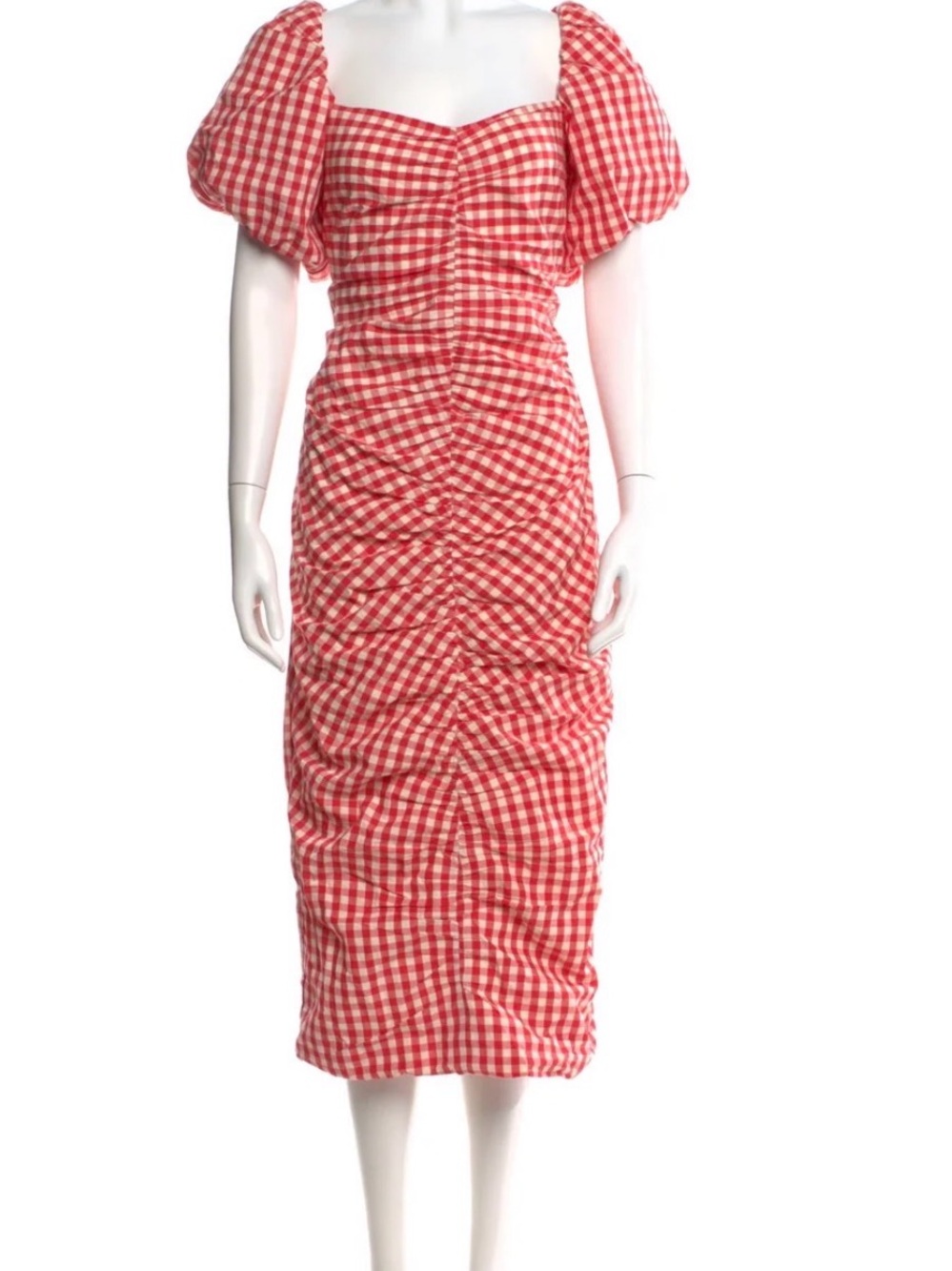 RHODE Red Gingham Puff Sleeve Midi Dress - Picture 5 of 5